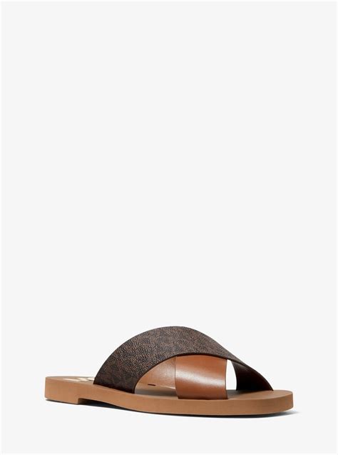 michael kors glenda leather and logo slide sandal|Glenda Leather Slide Sandal .